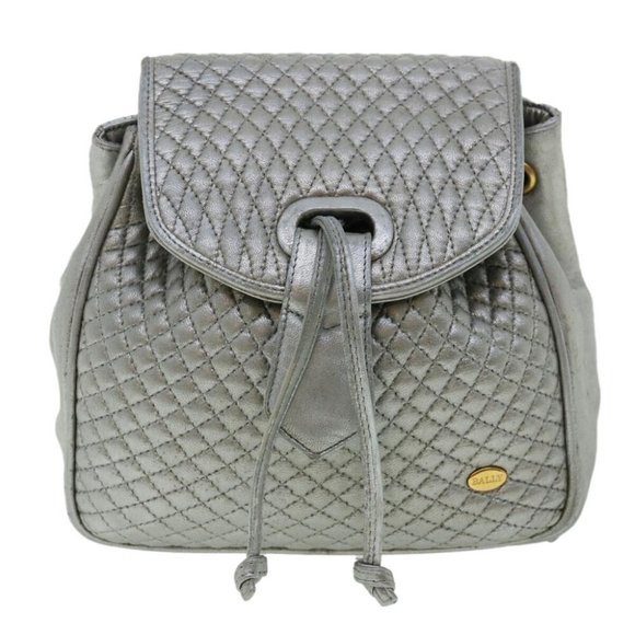 AUTHENTIC BALLY Matelasse Backpack Leather Silver - Picture 1 of 16